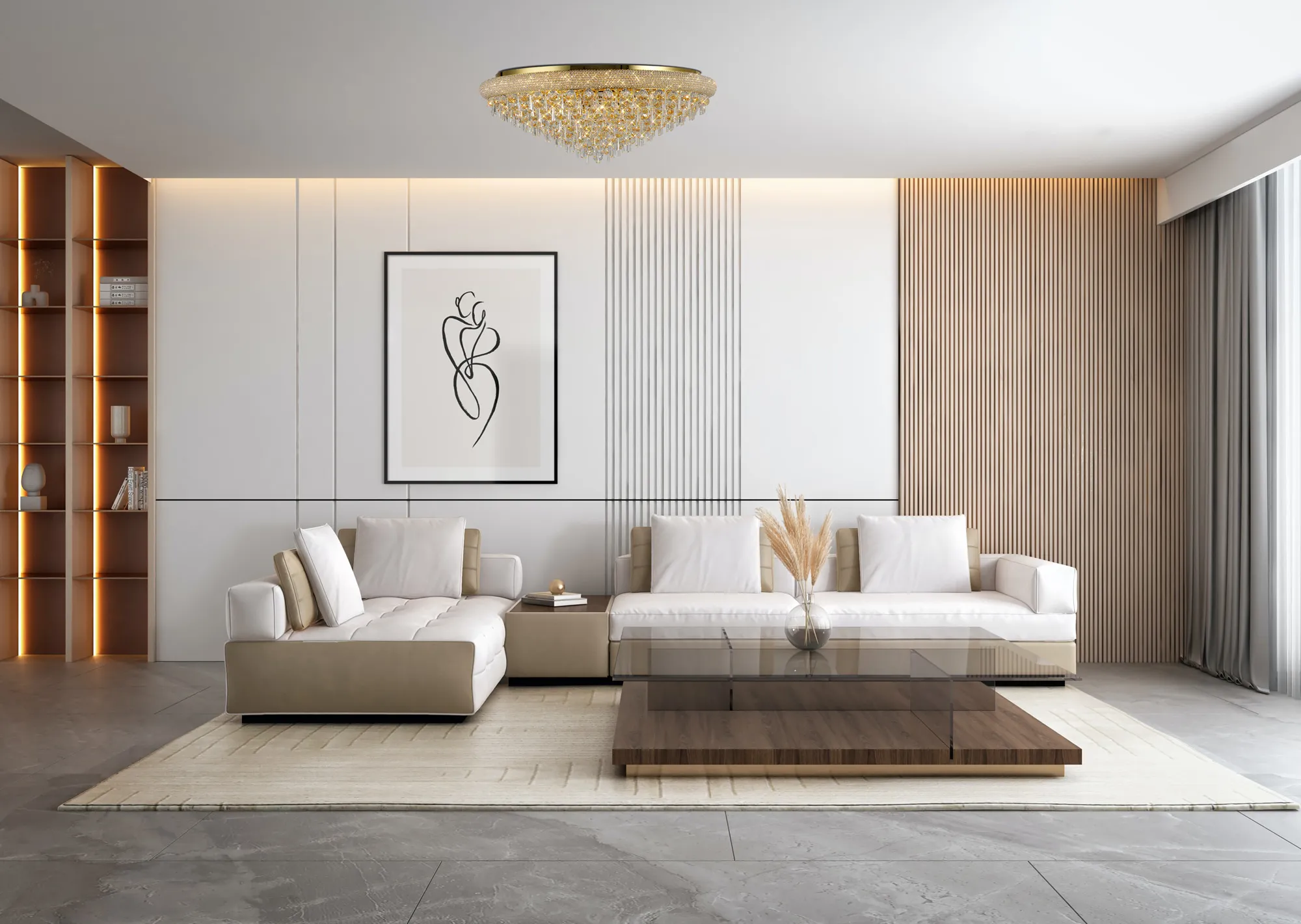 Alexandra Polished Chrome Crystal Ceiling Lights Diyas Statement Crystal Fittings